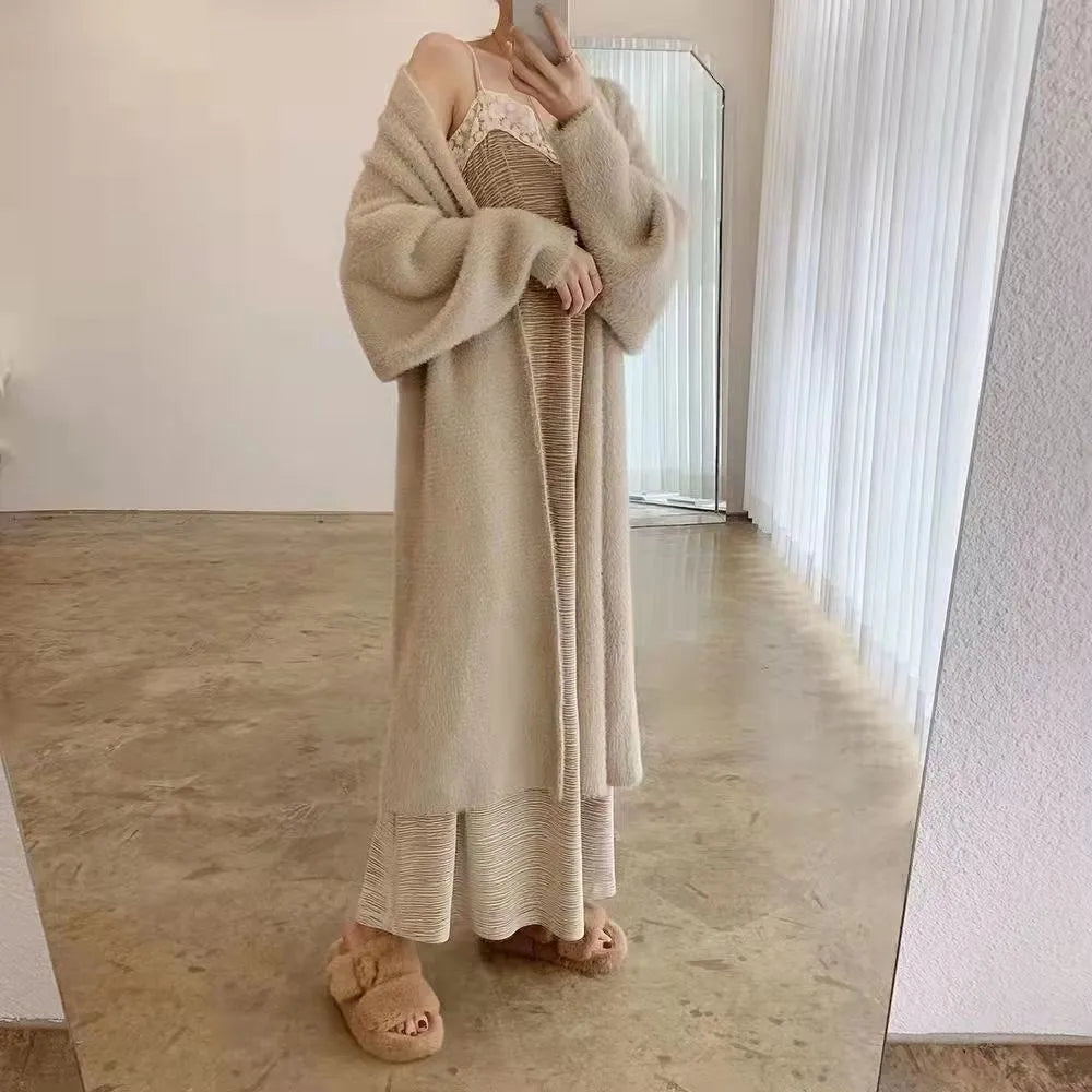 Variant image for CozyKnits Women's Cashmere Blend White Long Cardigan Sweater Coat-7