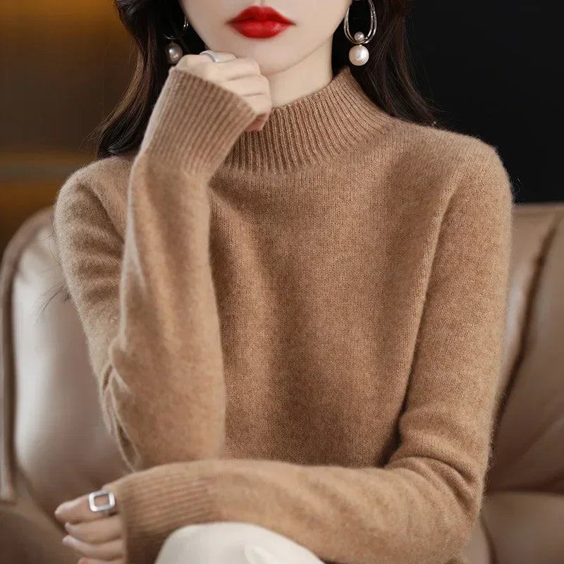 Variant image for CozyKnit Women's Half High Collar Sweater Pullover - Soft Knit, Perfect for Autumn & Winter-2