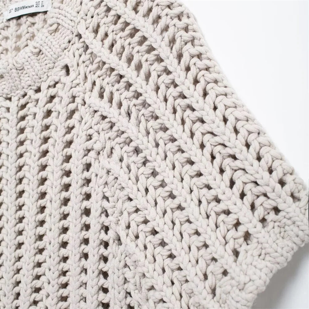 Elegant Women's Sweater - Hollow Out Knit Pullover with Lace-Up Bow 3