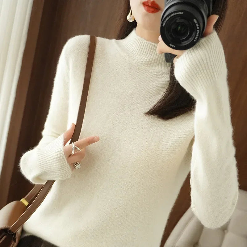 Variant image for CozyKnit Women's Half High Collar Sweater Pullover - Soft Knit, Perfect for Autumn & Winter-8