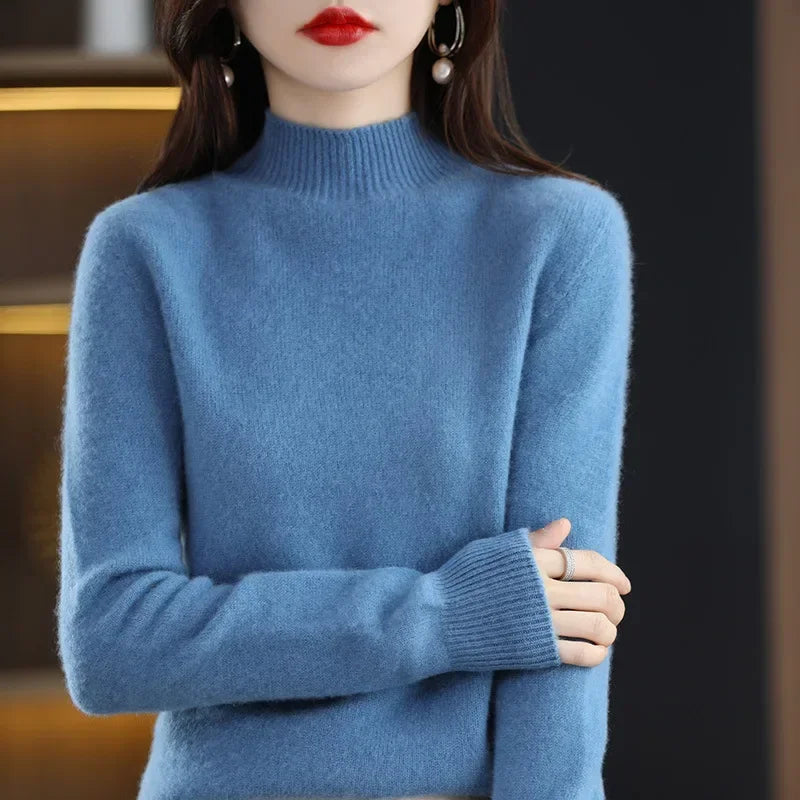 CozyKnit Women's Half High Collar Sweater Pullover - Soft Knit, Perfect for Autumn & Winter 2