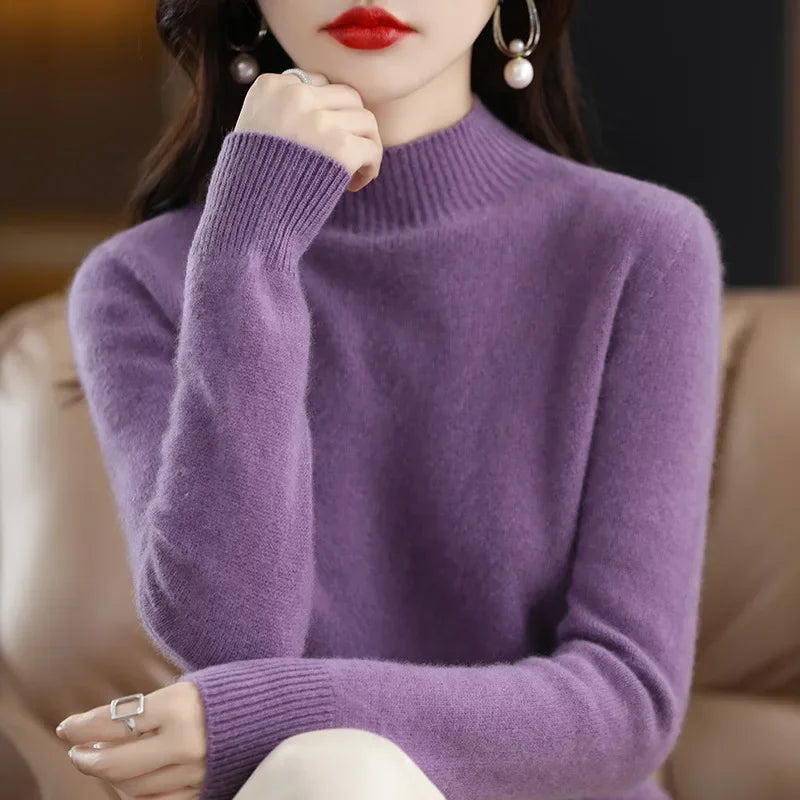 CozyKnit Women's Half High Collar Sweater Pullover - Soft Knit, Perfect for Autumn & Winter 1