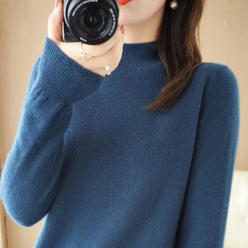 Variant image for CozyKnit Women's Half High Collar Sweater Pullover - Soft Knit, Perfect for Autumn & Winter-10