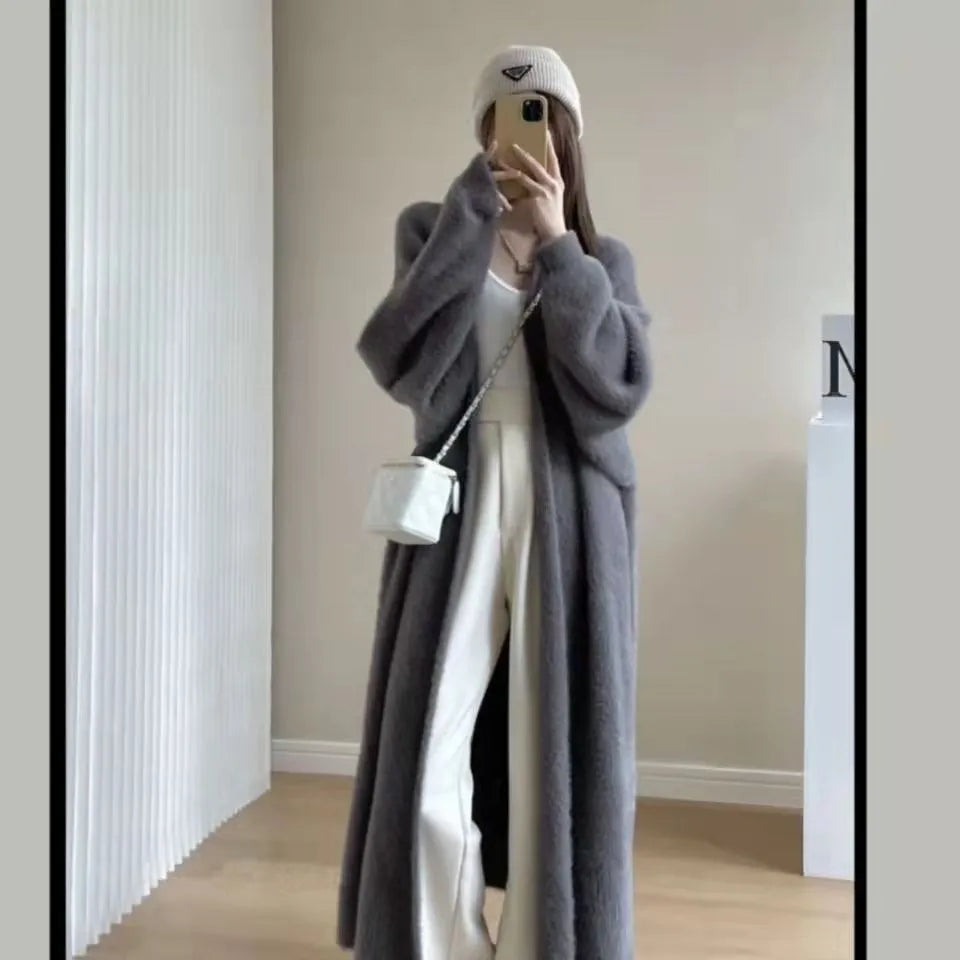 Variant image for CozyKnits Women's Cashmere Blend White Long Cardigan Sweater Coat-8
