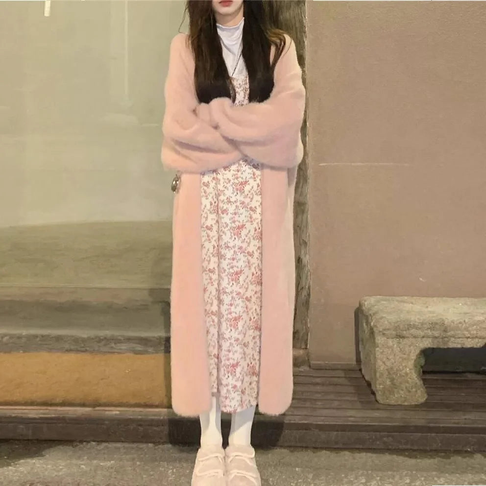 CozyKnits Women's Cashmere Blend White Long Cardigan Sweater Coat 4