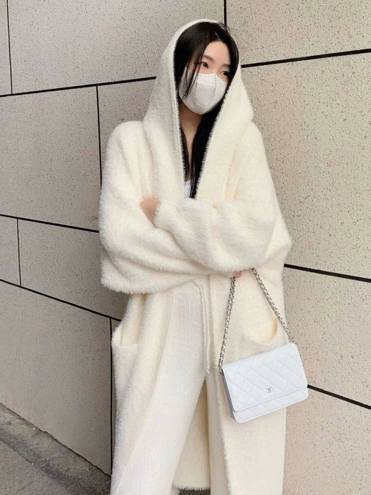 Variant image for CozyKnits Women's Cashmere Blend White Long Cardigan Sweater Coat-4