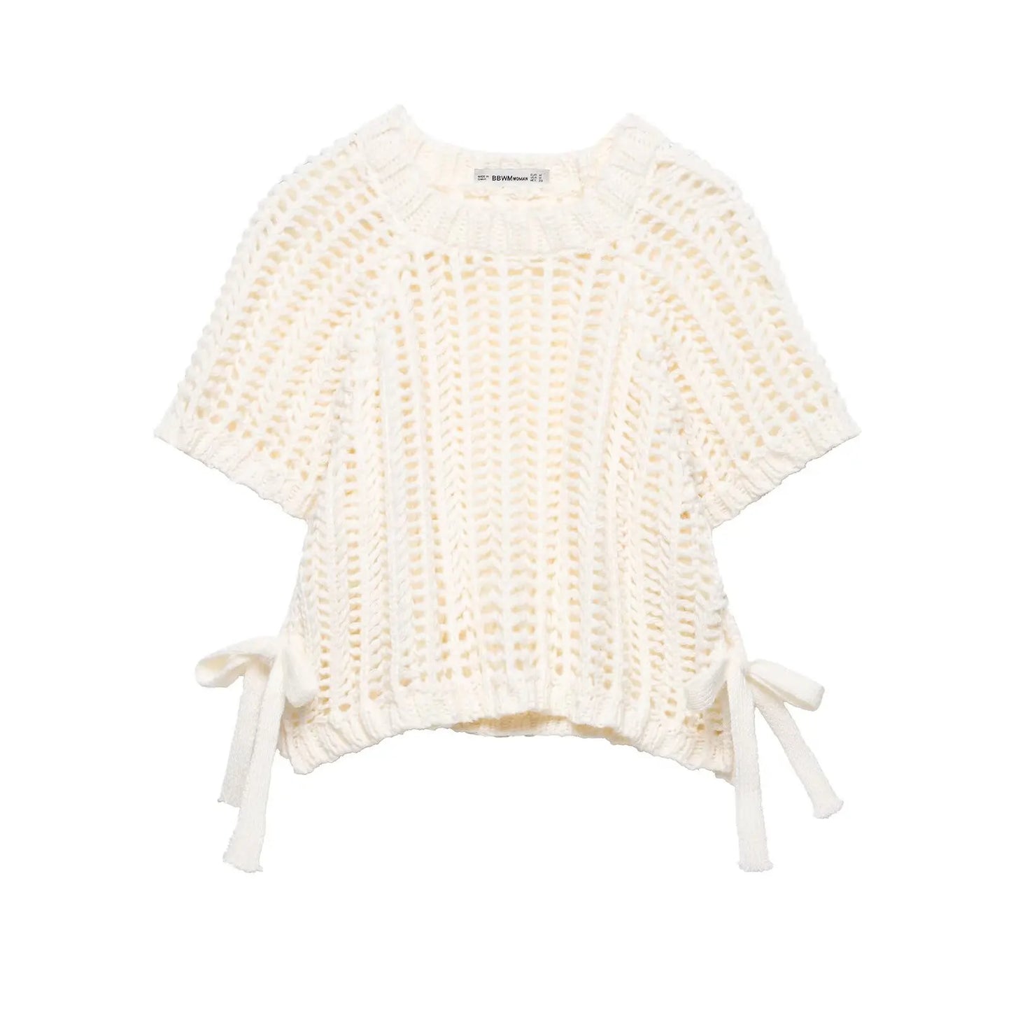 Variant image for Elegant Women's Sweater - Hollow Out Knit Pullover with Lace-Up Bow-18